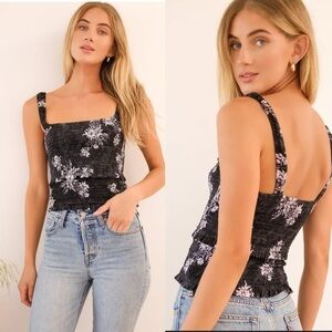 New Intimately Free People Hannah Black Floral Print Smocked Fitted Cami Top